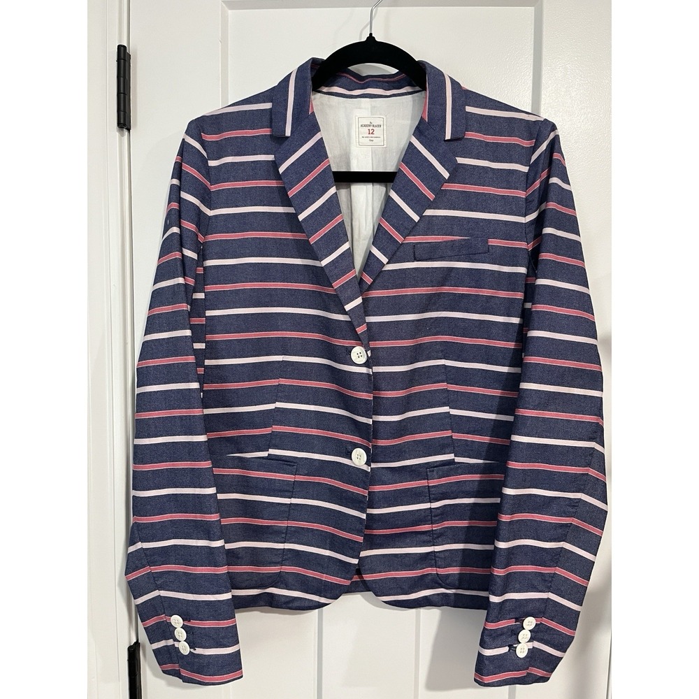 Gap The Academy Blazer Womens 12 Navy Red Stripe Schoolboy Preppy Academia